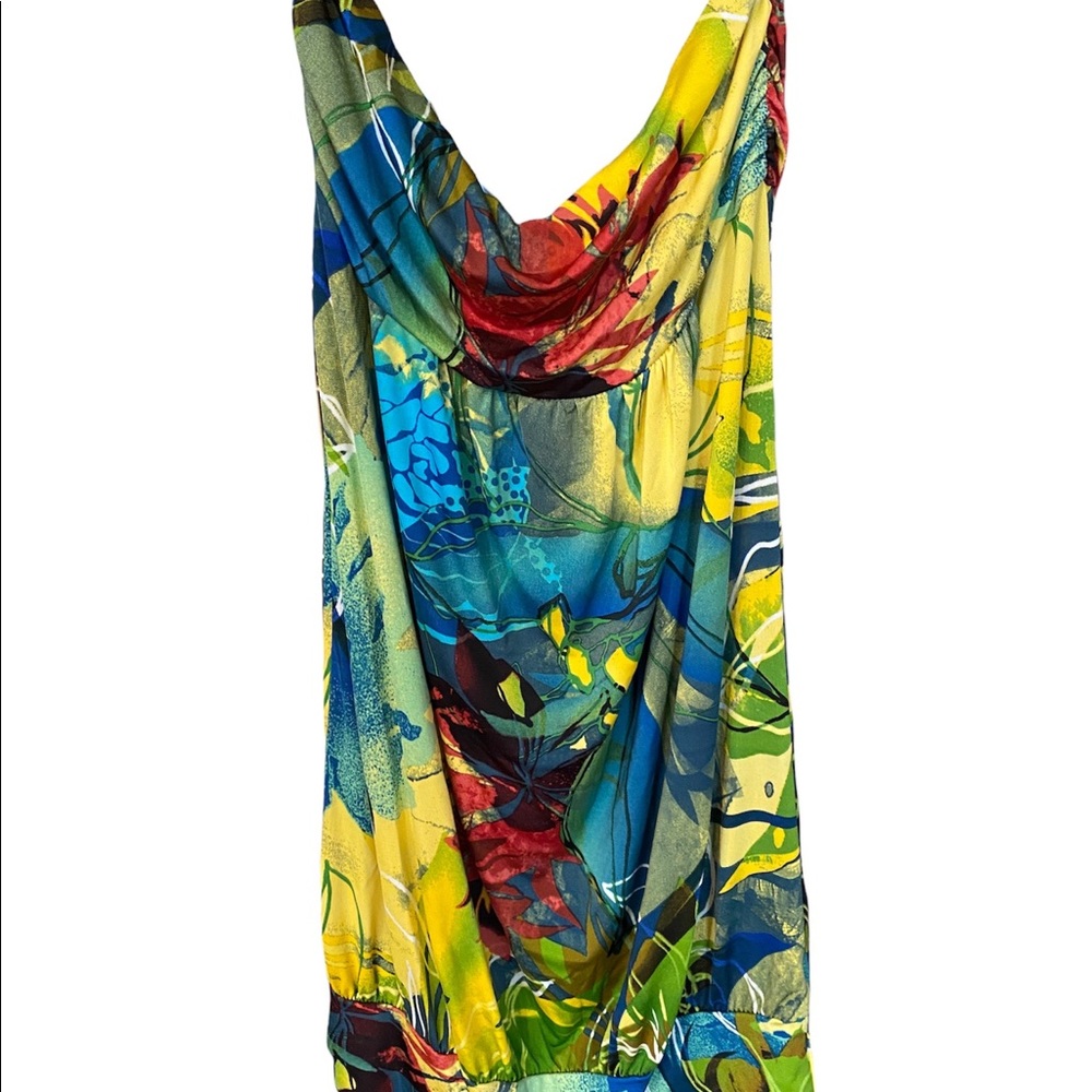 Tropical empire waist mini dress by E-KLAH, last pic is showing banded hem.